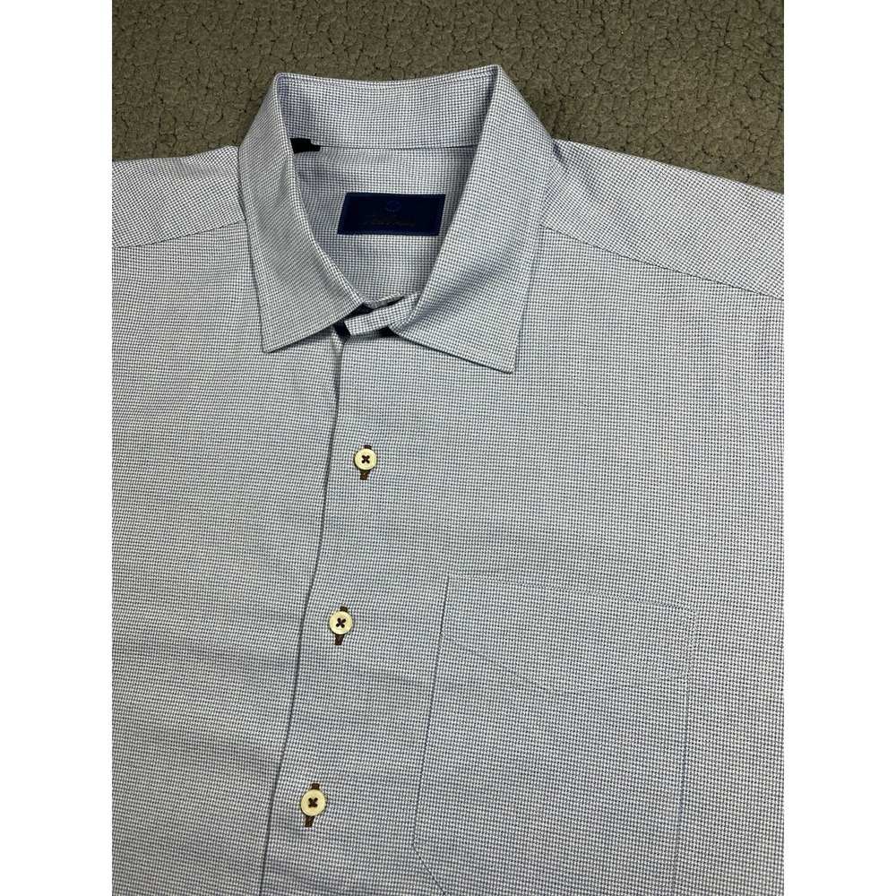 David Donahue Long Sleeve Button Dress Shirt Mens XL Blue Microdot